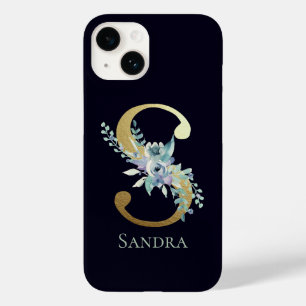 Funda Para iPhone 14 De Case-Mate Elegante letra S de monograma dorado Floral Nombre