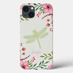 Funda Para iPhone 13 Elegante libélula rosa verde