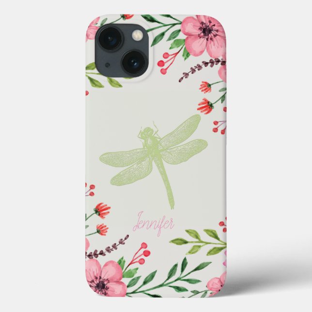 Funda De Case-Mate Para iPhone Elegante libélula rosa verde (Reverso)
