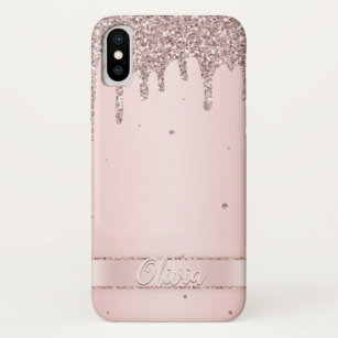 Funda Para iPhone X Elegante líquido purpurina dorado rosado