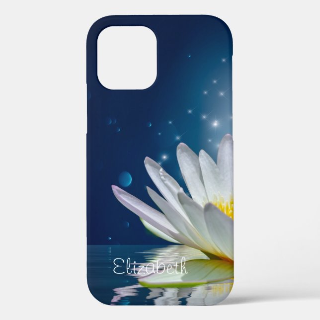 Funda De Case-Mate Para iPhone Elegante Loto Azul Blanco (Reverso )