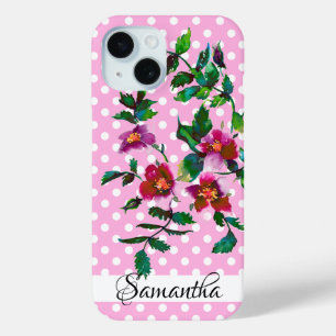 Funda Para iPhone 15 Elegante magenta rosa acuarela rosa salvaje polkad