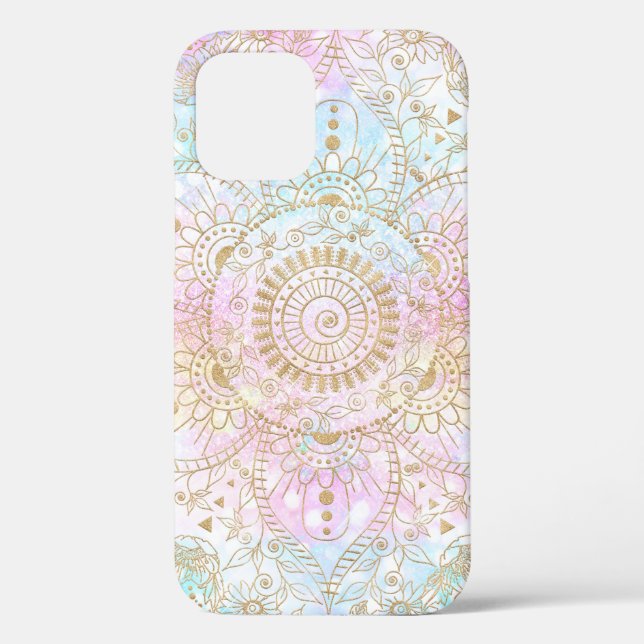 Funda De Case-Mate Para iPhone Elegante Mandala dorada y diseño Purpurina holográ (Reverso )