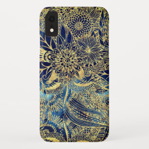Funda Para iPhone XR Elegante Mandala floral dorada y diseño nebulosa a