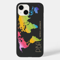 Elegante Mapa Mundial de Arcoiris Pastel Monograma