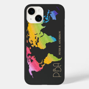 Funda Para iPhone 14 De Case-Mate Elegante Mapa Mundial de Arcoiris Pastel Monograma