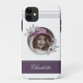 Funda Para iPhone 11 Elegante marco de imagen de flor redonda Borgoña f