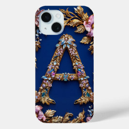 Funda Para iPhone 15 Elegante marco floral con letra A dorada
