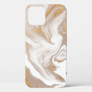 Funda Para iPhone 12 Elegante mármol beige líquido con purpurina dorado