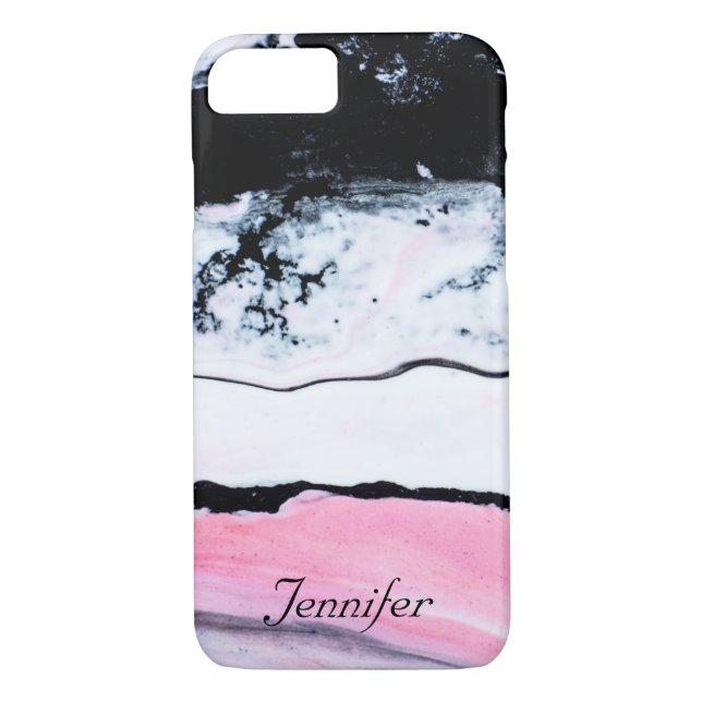 Funda De Case-Mate Para iPhone Elegante MÁRMOL BLANCO NEGRO ROSA AGREGAR TU NOMBR (Reverso)