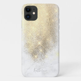 Funda Para iPhone 11 Elegante mármol blanco purpurina dorado personaliz