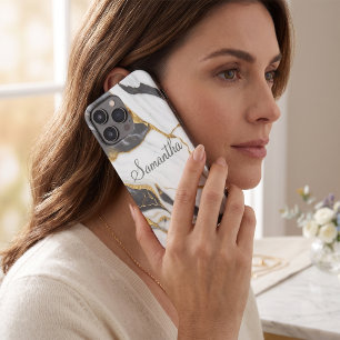 Funda Para iPhone 14 Pro De Case-Mate Elegante Mármol Gris dorado personalizado y blanco