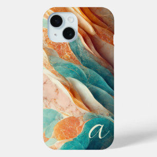Funda Para iPhone 15 Elegante Mármol Monogramado de Lujo en Verde Azula