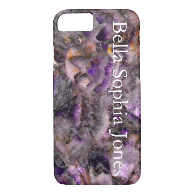 Funda De Case-Mate Para iPhone Elegante mármol morado de cuarzo monogramado (Reverso)