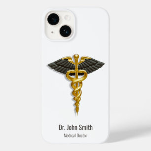 Funda Para iPhone 14 De Case-Mate Elegante médica Clásica Caduceus Oro Alas Negras