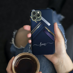 Funda Para iPhone 13 Elegante Metal 3D aspecto Caligrafía Monograma Neg