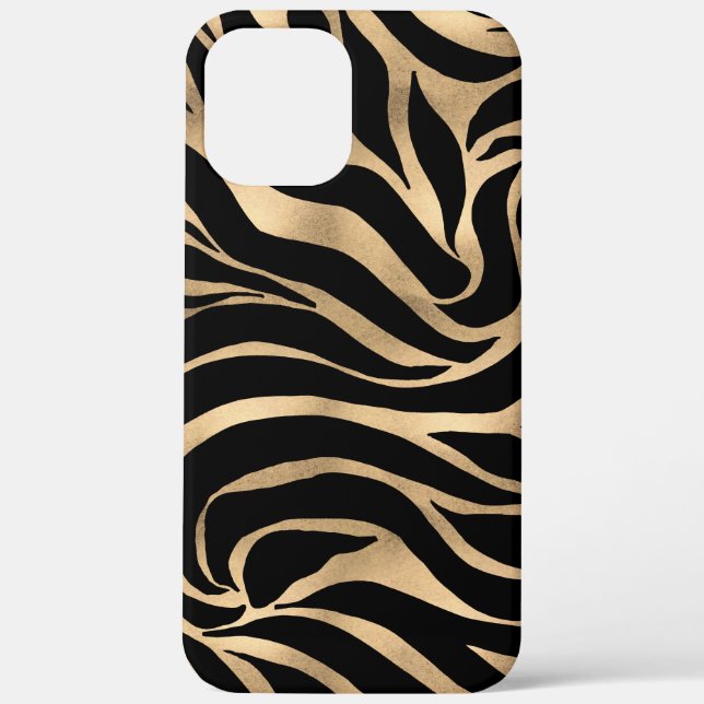 Funda De Case-Mate Para iPhone Elegante metal dorado Zebra Black Animal Print (Reverso )