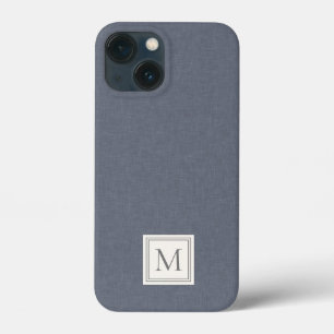 Funda Para iPhone 13 Mini Elegante Minimalista Azul Gris Monograma de Lino F
