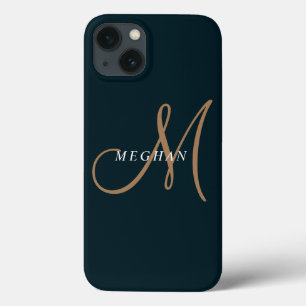 Funda Para iPhone 13 Elegante Minimalista Llana Azul Marino Monogramada