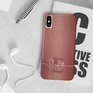 Funda Para iPhone X Elegante Moda Girly Maroon purpurina monograma nom