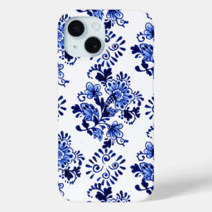 Funda Para iPhone 15 Elegante Moda Holandés Delft Blue Floral Art Patte