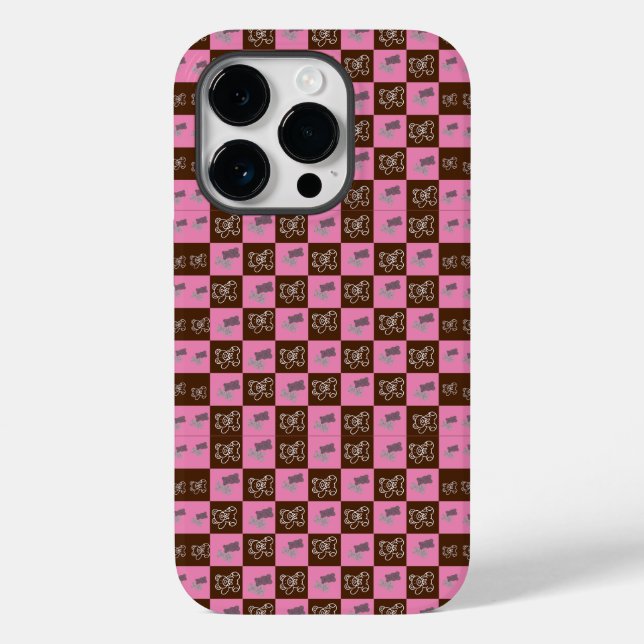 Funda De Case-Mate Para iPhone Elegante Moda Marrón Placa y Oso (Reverso )