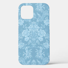 Funda Para iPhone 12 Elegante Moda romántica floral Damasco-Pastel azul