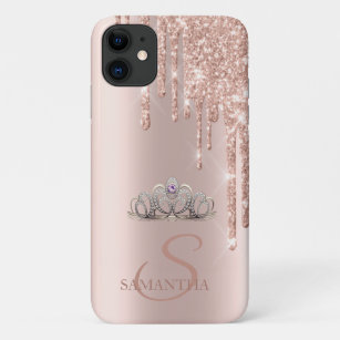Funda Para iPhone 11 Elegante Moda Tiara Rosa Purpurinas de oro
