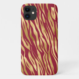 Funda Para iPhone 11 Elegante Moda Tigre Borgoña Dorada Elegante