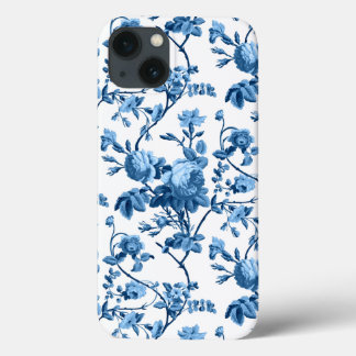 Funda Para iPhone 13 Elegante Moda Vintage Azul Rosa Floral