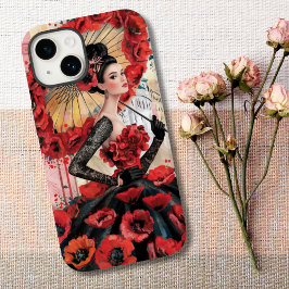 Funda Para iPhone 14 De Case-Mate Elegante, moderna mujer y cachorros Vestido floral