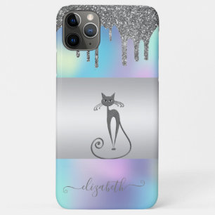 Funda Para iPhone 11 Pro Max Elegante Moderno Femenino, Gatos con Brillo Hologr