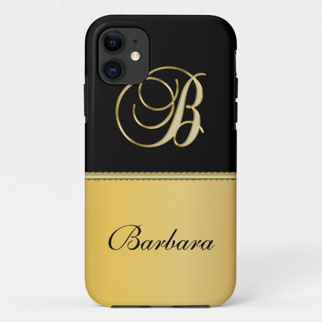 Funda De Case-Mate Para iPhone Elegante Monograma "B" Nombre personalizado Oro ne (Reverso)