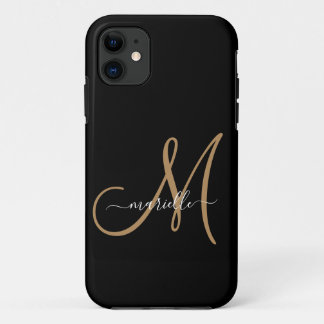 Funda Para iPhone 11 Elegante Monograma Black Gold Name