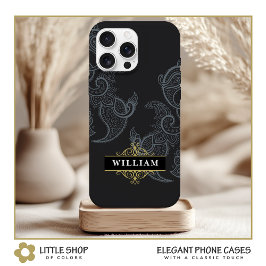 Funda Para iPhone 15 Elegante Monograma Black Gold Paisley