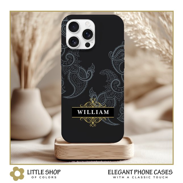 Funda De Case-Mate Para iPhone Elegante Monograma Black Gold Paisley (Subido por el creador)