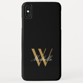 Funda Para iPhone XS Max Elegante Monograma Black Gold Simple Name Script