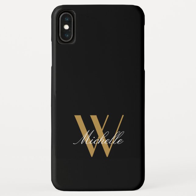 Funda De Case-Mate Para iPhone Elegante Monograma Black Gold Simple Name Script (Reverso)