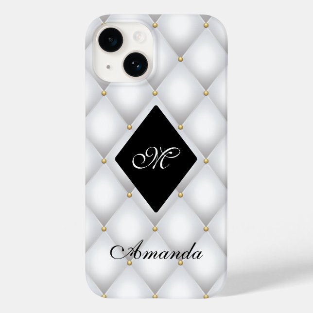 Funda De Case-Mate Para iPhone Elegante Monograma Blanco Negro Tirado (Reverso )