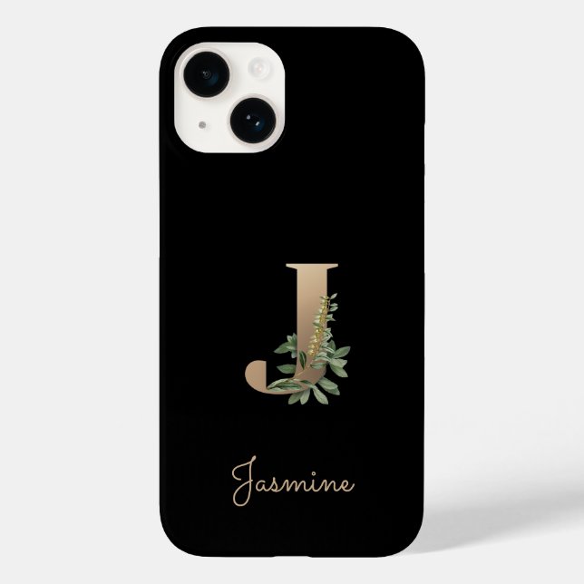Funda De Case-Mate Para iPhone Elegante Monograma Botánico Carta de Oro J (Reverso )