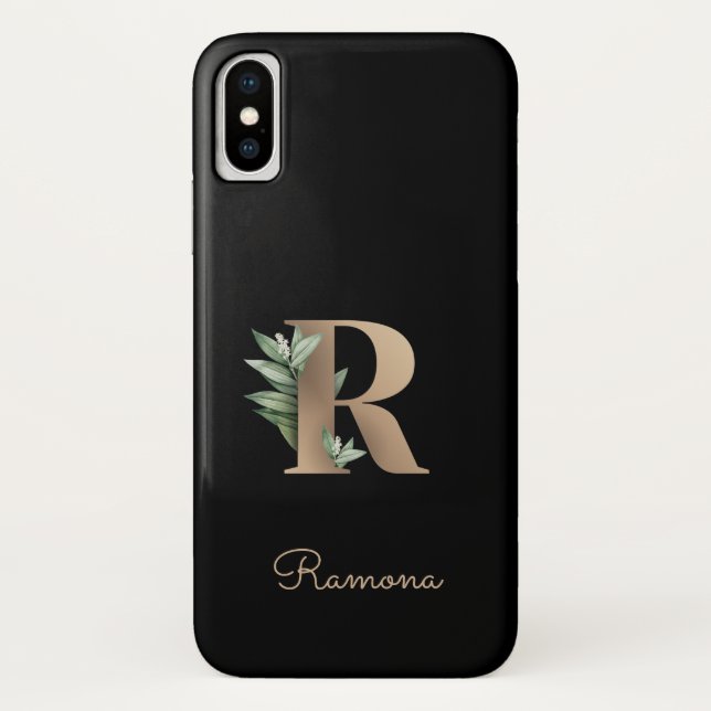 Funda De Case-Mate Para iPhone Elegante Monograma Botánico Carta de Oro R (Reverso)