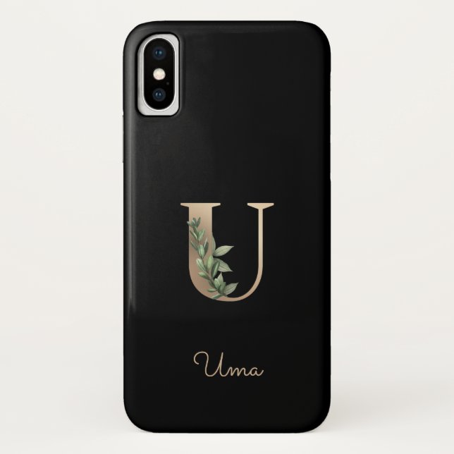 Funda De Case-Mate Para iPhone Elegante Monograma Botánico Gold Letter U (Reverso)
