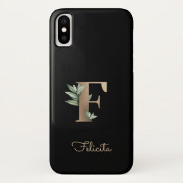 Funda Para iPhone X Elegante Monograma Botánico Letra dorada F