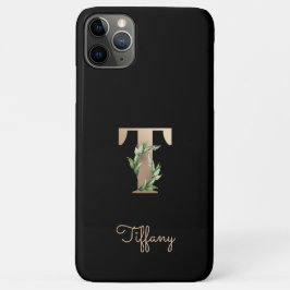 Funda Para iPhone 11 Pro Max Elegante Monograma Botánico Letra Gold T