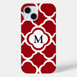 Funda Para iPhone 15 Elegante Monograma Burgundy Pattern