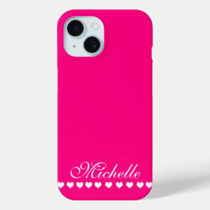 Funda Para iPhone 15 Elegante Monograma Corazón Blanco Brillante Rosa