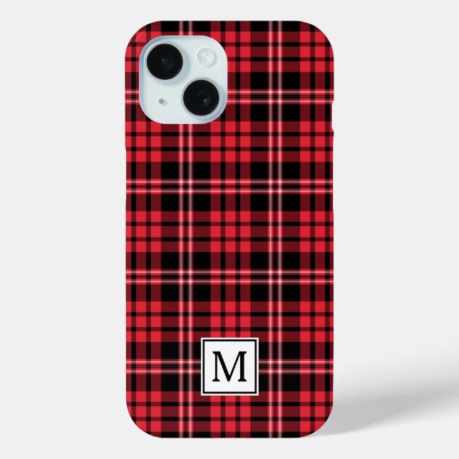 Funda De Case-Mate Para iPhone Elegante Monograma Cuadro Rojo (Reverso )