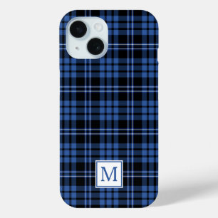 Funda Para iPhone 15 Elegante Monograma Cuadros Azules