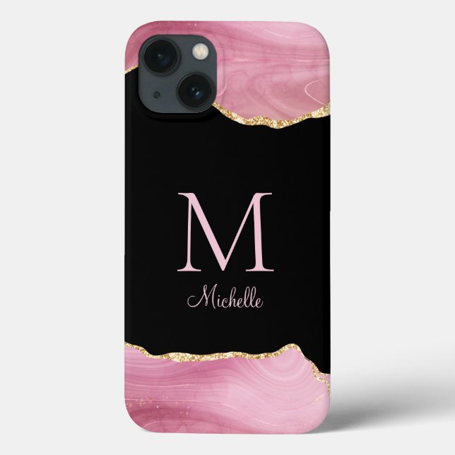 Funda De Case-Mate Para iPhone Elegante Monograma de Agate de Oro Rosa (Reverso)