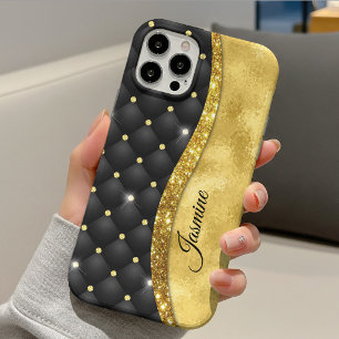 Funda Para iPhone 13 Elegante monograma de diamante negro con brillo de